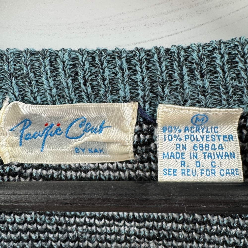 Pacific Club by NAK Abstract Knit Sweater Teal Grey Medium - Picture 5 of 6